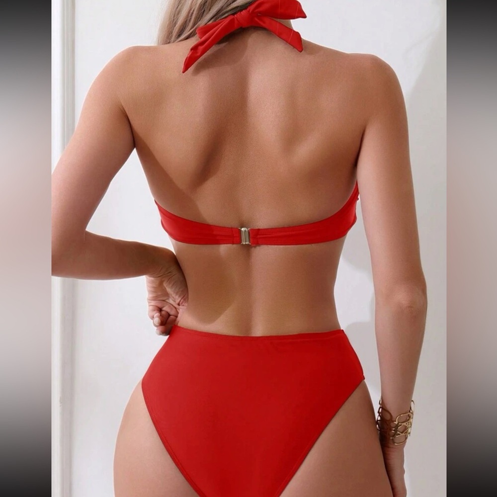 Swim Solid Color Ruffled Separable Bikini Set, Summer Beach - Picture 3 of 4
